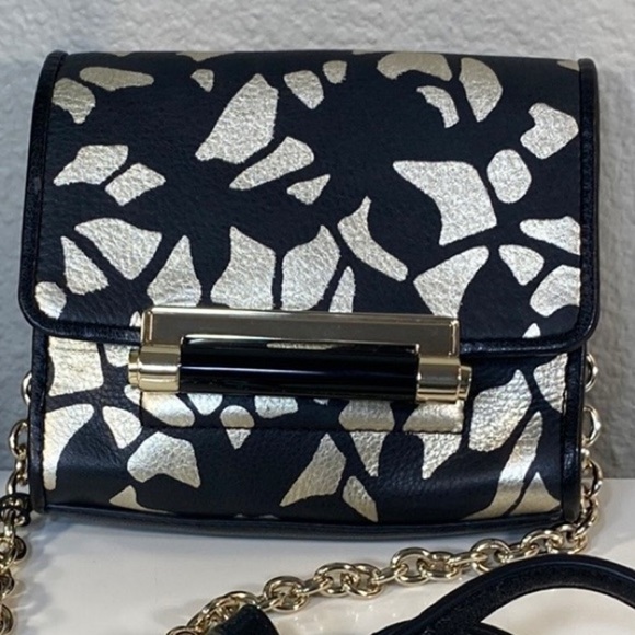 Dianne Von Furstenberg Mini Crossbody Leather Bag Glam Black Champagne and Gold - Picture 1 of 12
